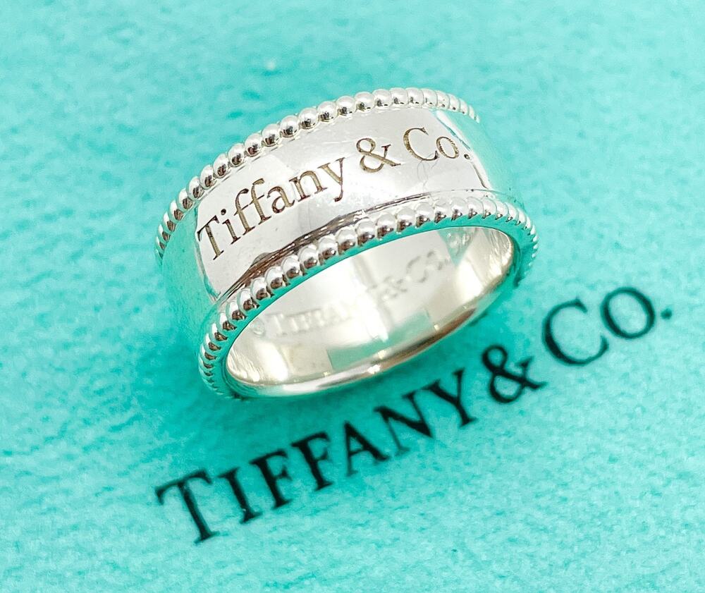 Tiffany & Co. Script Notes Milgrain Beaded Edge Band Ring Silver Size 4.25
